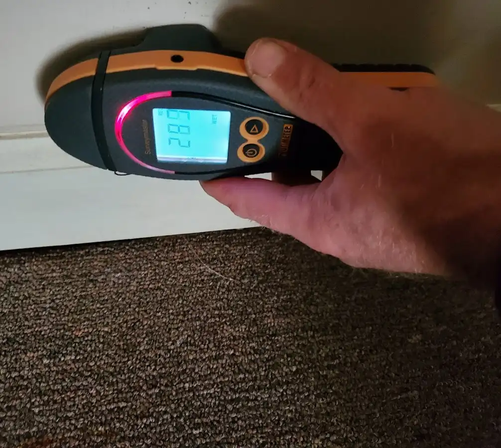Moisture detection at baseboard during Sewage Cleanup & Sanitation in Fairmount